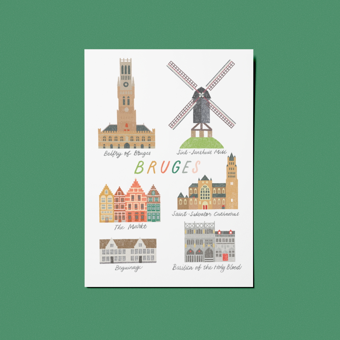 A6 Postcard – Bruges – Landmarks of Bruges