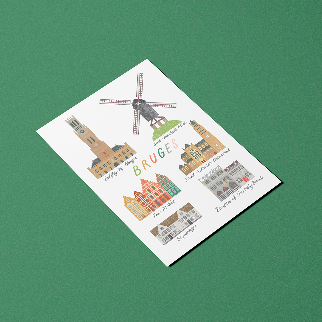 A6 Postcard – Bruges – Landmarks of Bruges