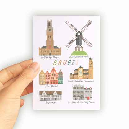 A6 Postcard – Bruges – Landmarks of Bruges