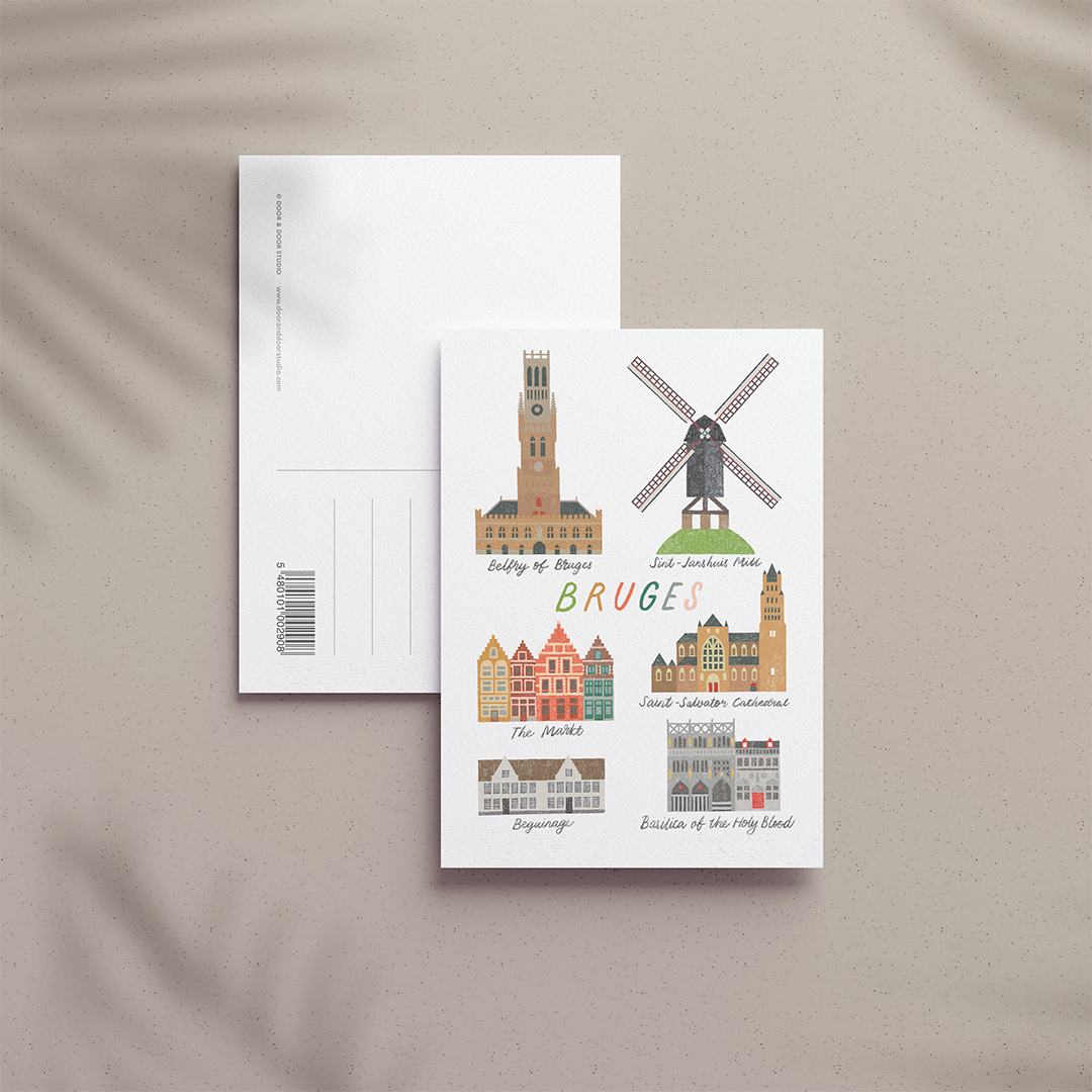 A6 Postcard – Bruges – Landmarks of Bruges