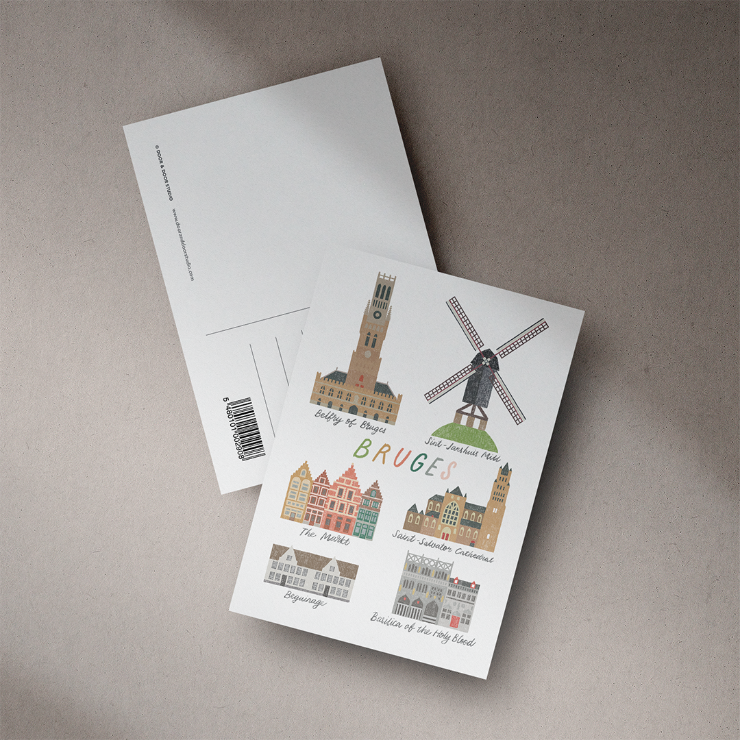 A6 Postcard – Bruges – Landmarks of Bruges